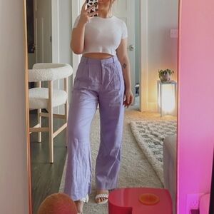 Abercrombie Lavender Linen Blend Tailored Wide Leg Pants - Medium SHORT
